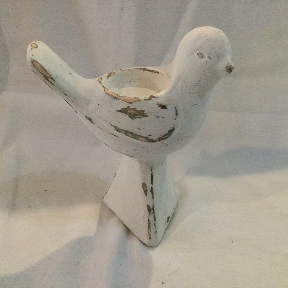 Shabby Chic Distressed White Wood Bird Tealight Holder